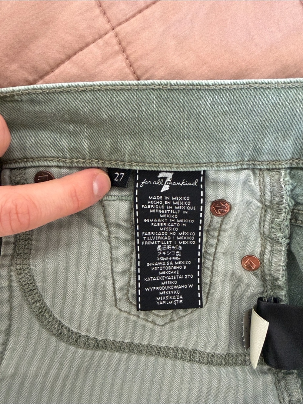 7 For All Mankind Sage Green High-Rise Frayed Hem Denim Shorts - Picture 3 of 5
